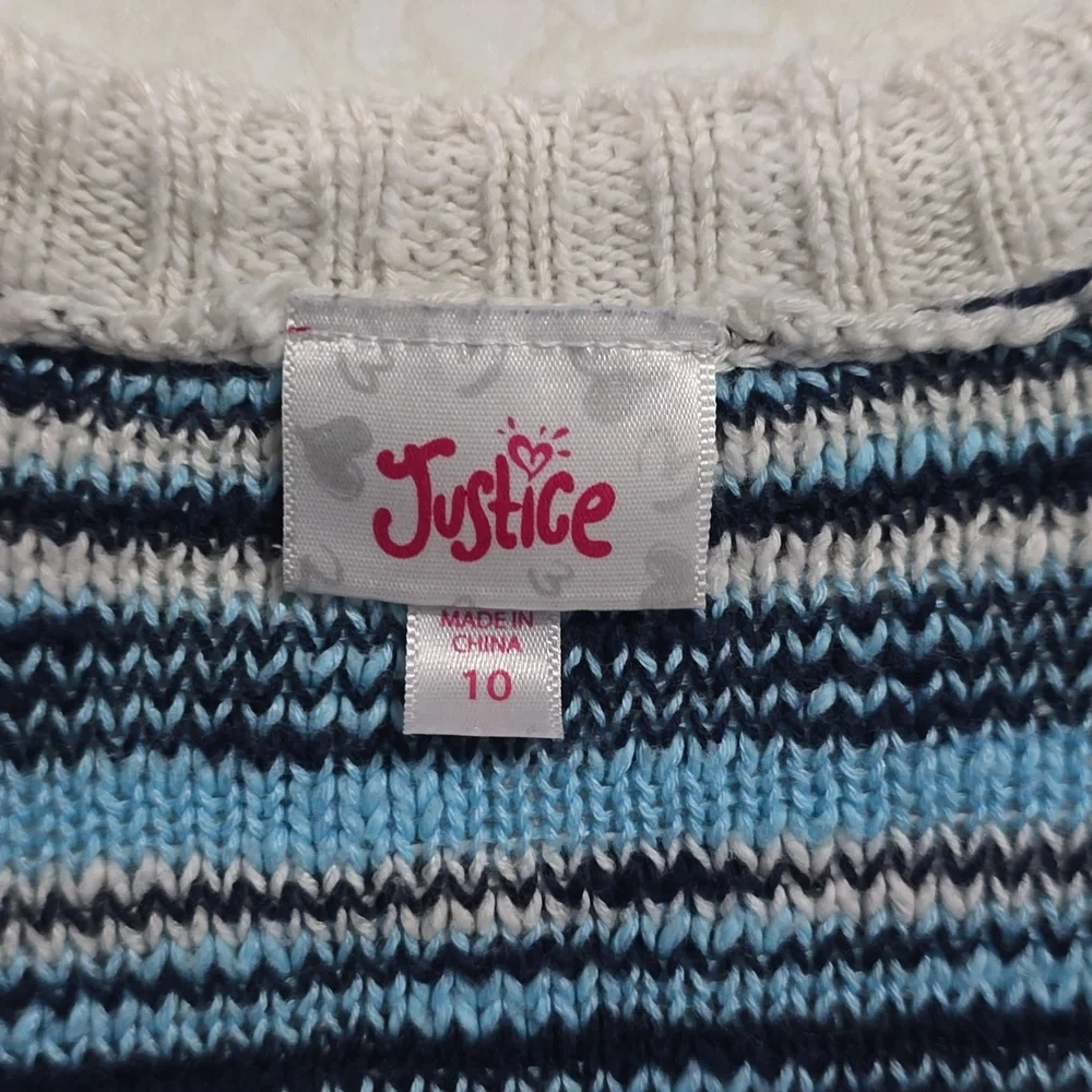 Justice Blue and White Crocheted‎ Style Long Sweater Size 10